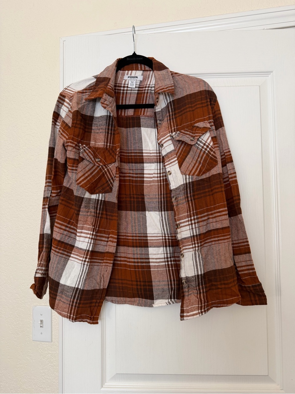 RSQ Rust Brown and White Plaid Cotton Button-Up